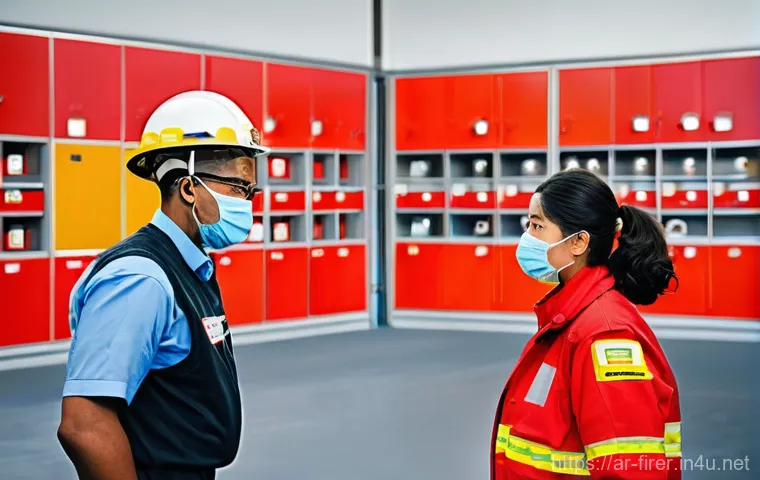 소방설비기사 자격증으로 진출 가능한 분야 - **Prompt:** A sophisticated, high-tech control room bathed in cool, ambient light. A diverse team of...