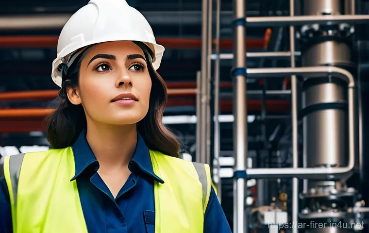 소방설비기사 시험 준비를 위한 책 추천 - **Prompt:** A focused fire protection engineer, a woman of Arab descent in her early 30s, wearing a ...