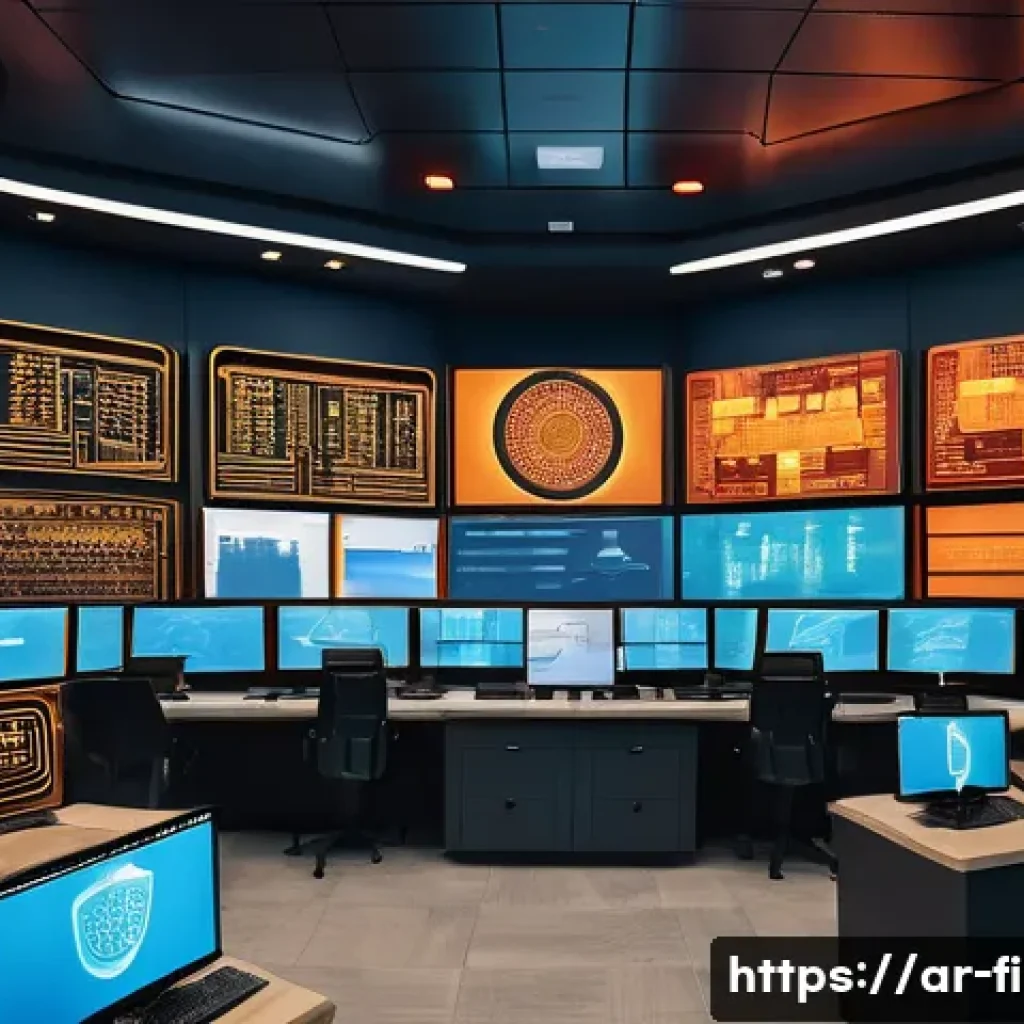 소방설비기사와 친환경 소방 기술 - A modern smart fire protection control room in an Arabic cultural setting, featuring engineers monit...