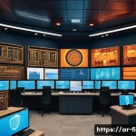 소방설비기사와 친환경 소방 기술 - A modern smart fire protection control room in an Arabic cultural setting, featuring engineers monit...